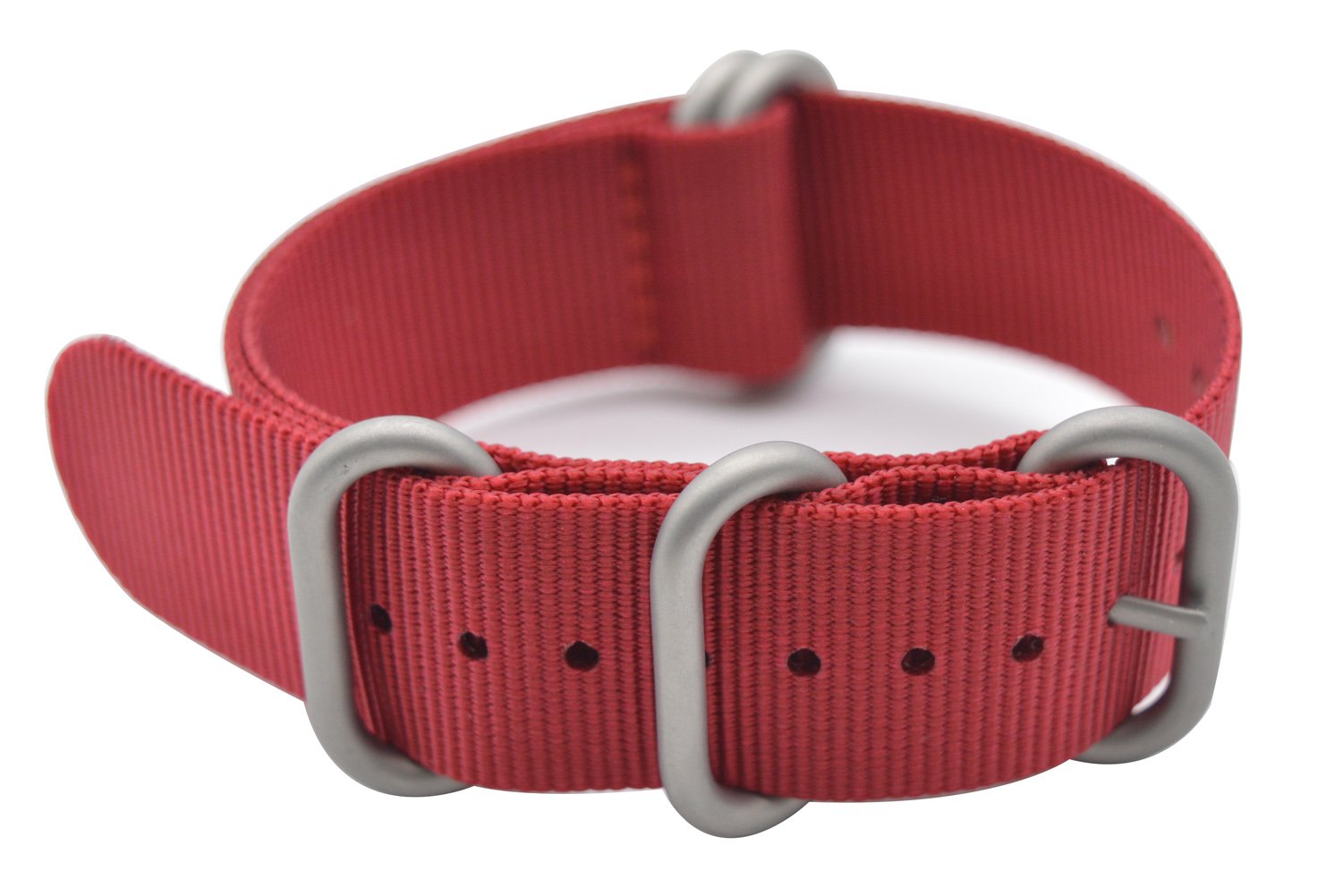 ArtStyle Watch Band with Colorful Nylon Material Strap and Heavy Duty Brushed Buckle (Red, 18mm)