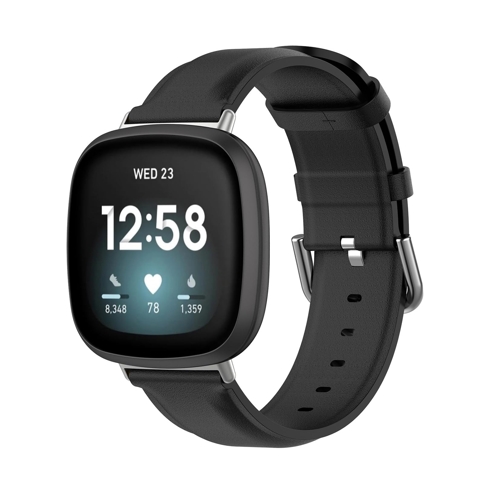 Coholl Leather Bands Compatible with Fitbit Versa 4 /Fitbit Versa 3 /Sense 2 Bands/Fitbit Sense Smartwatch Bands Women Men, Classic Genuine Leather Replacement Wristband Straps