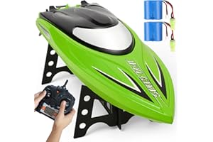 Zyerch RC Boat - Remote Control Boat for Pools and Lakes, 25 km/h Fast RC Boats for Adults and Kids, 2.4Ghz Self-Righting Racing Boats with 2 Rechargeable Battery, Low Battery Alarm, Green