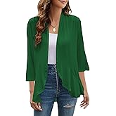 Yekaty Women Cardigan 3/4 Sleeves Open Front Lightweight Cardigan Draped Ruffles Knit Cardigan