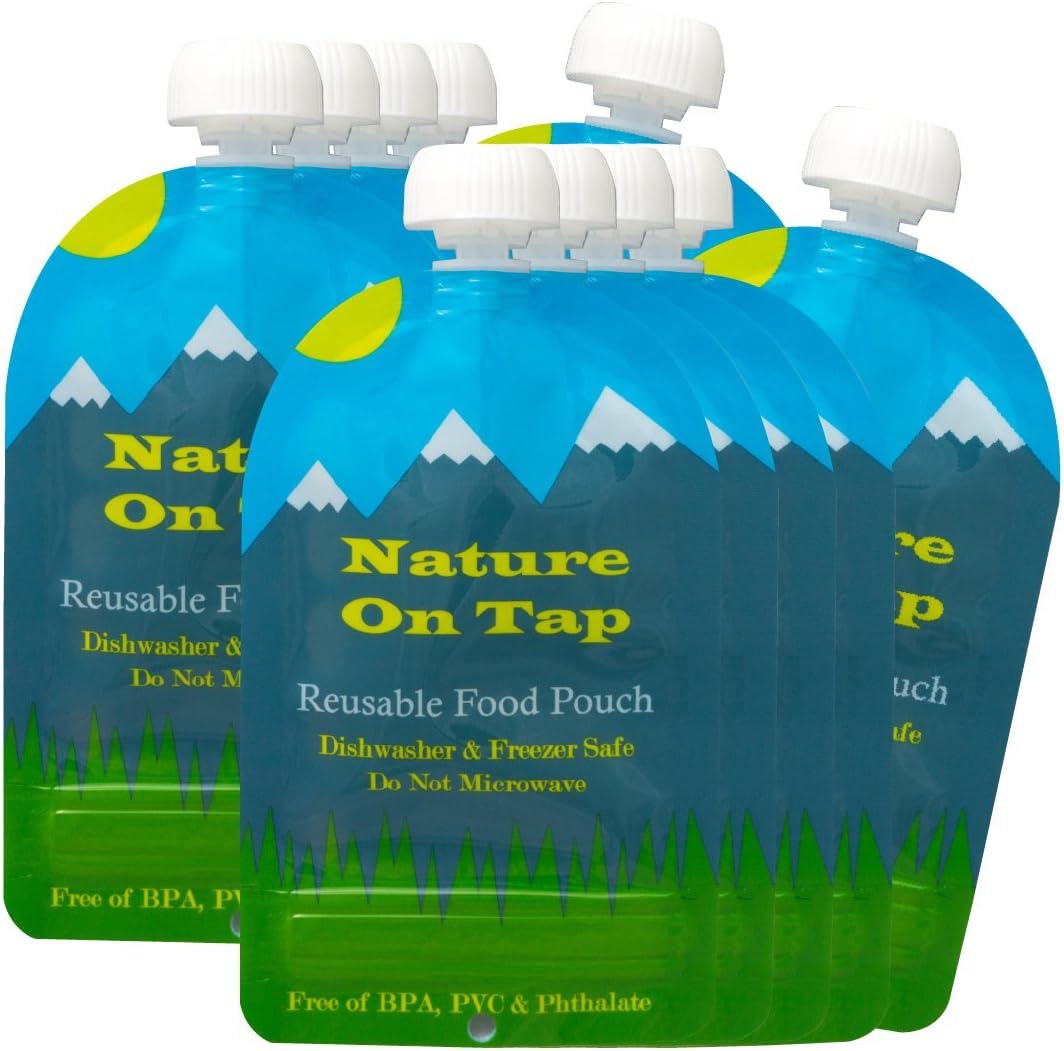 Reusable Food Pouch (10 Pack) 5 Oz Food Storage - for Organic or Homemade or Store-Bought Foods - Easy to Wash and Refill - Designed for Babies Great for All Snacking Children
