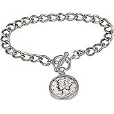Silver Mercury Dime Silvertone Coin Toggle Bracelet