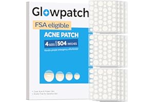 Glowpatch Pimple Patches for Face (504 Count), FSA Eligible Acne Patch Bulk, Zit Stickers 4 Sizes, Hydrocolloid Spot Stickers, Clear Acne Dots for Covering Zits, Blemishes and Breakouts