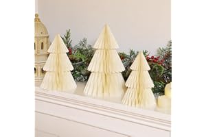 BEEVEER 3 Pcs Honeycomb Paper Christmas Tree 8" 10" 12" Modern Christmas Decor 3D Paper Honeycomb Tree for Xmas Mantel Decorations Holiday Xmas Festive Party Supplies(White)