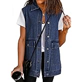 Dokotoo Women's Button Down Denim Vest Sleeveless Jean Jacket with Pockets Classic Cotton DenimTop