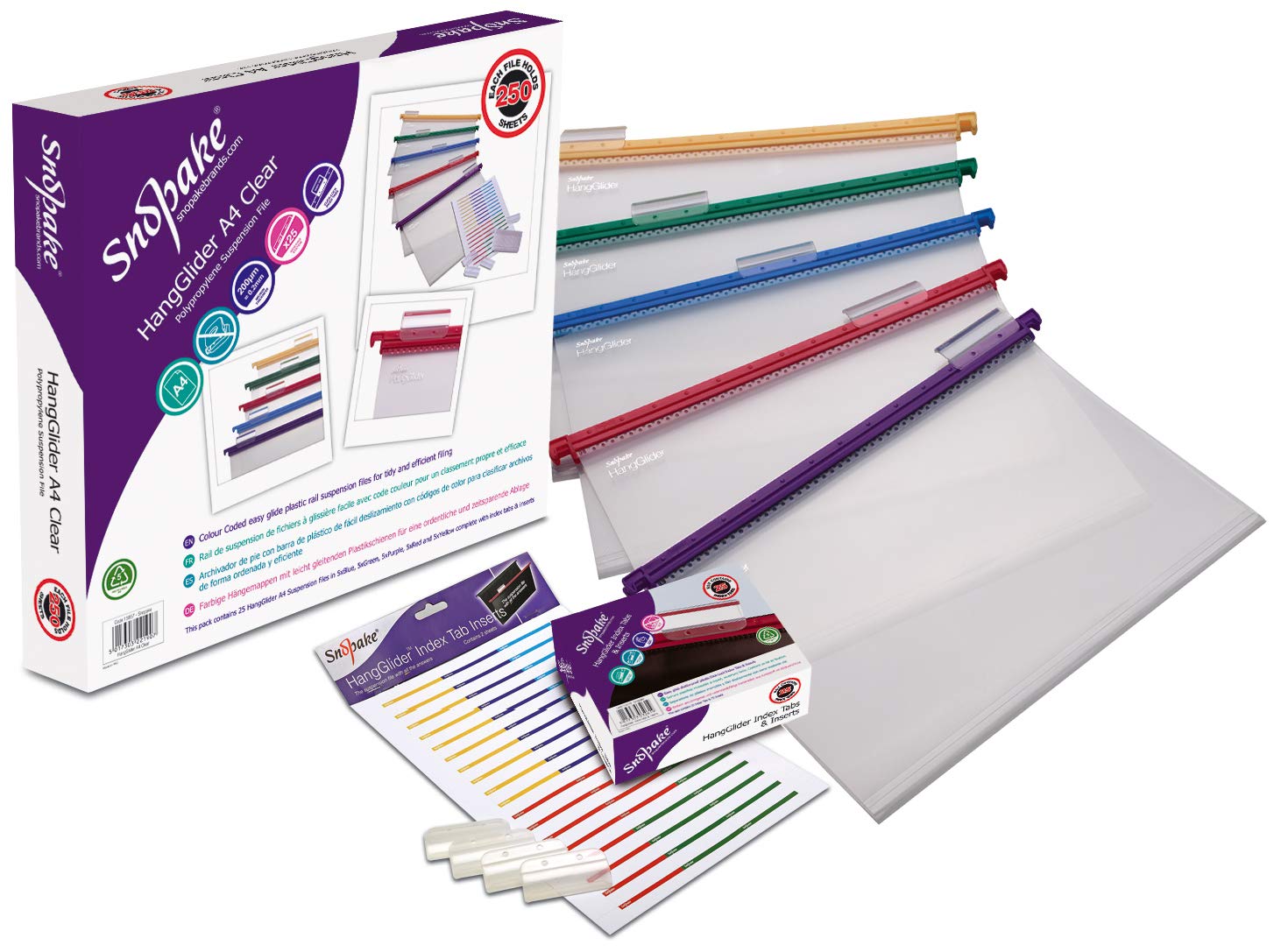 Snopake A4 HangGlider Polypropylene Suspension File with Tabs - Clear [Pack of 25] Ref: 15857 -[Amazon Exclusive]