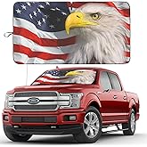 TOPASHDE Truck American Flag Windshield Sun Shade Double-Layer 240T Material car Sun Visor with Storage Bag- Folding Car Front Window Sunshade for Automotive Interior Sun Protection Heat Reduction