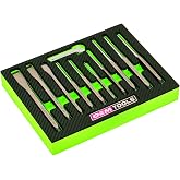 OEMTOOLS 23996 Punch and Chisel Set, 11 Piece, Cut, Shape, and Puncture Medium and Soft Metals, Heat-Treated Alloy Steel, Includes Green EVA Organizer Tray
