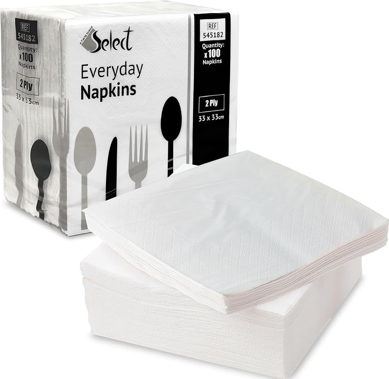 Farla Medical Select White Paper Napkins 100 2-Ply Disposable Serviettes