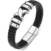 LJWVX Leather Bracelet for Men Braided Cuff Wristband Stainless Steel Clasp in Silver and Gold Jewellery Gift