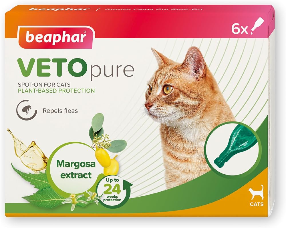 Beaphar VETOpure Flea Spot On for Cats 6 Pippettes Plant-Based Protection