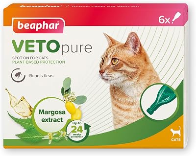 Beaphar VETOpure Flea Spot On for Cats 6 Pippettes Plant-Based Protection