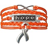 Infinity Collection Orange Ribbon Bracelet, Unisex, Adjustable 6-8 inch, Cancer Awareness Jewelry