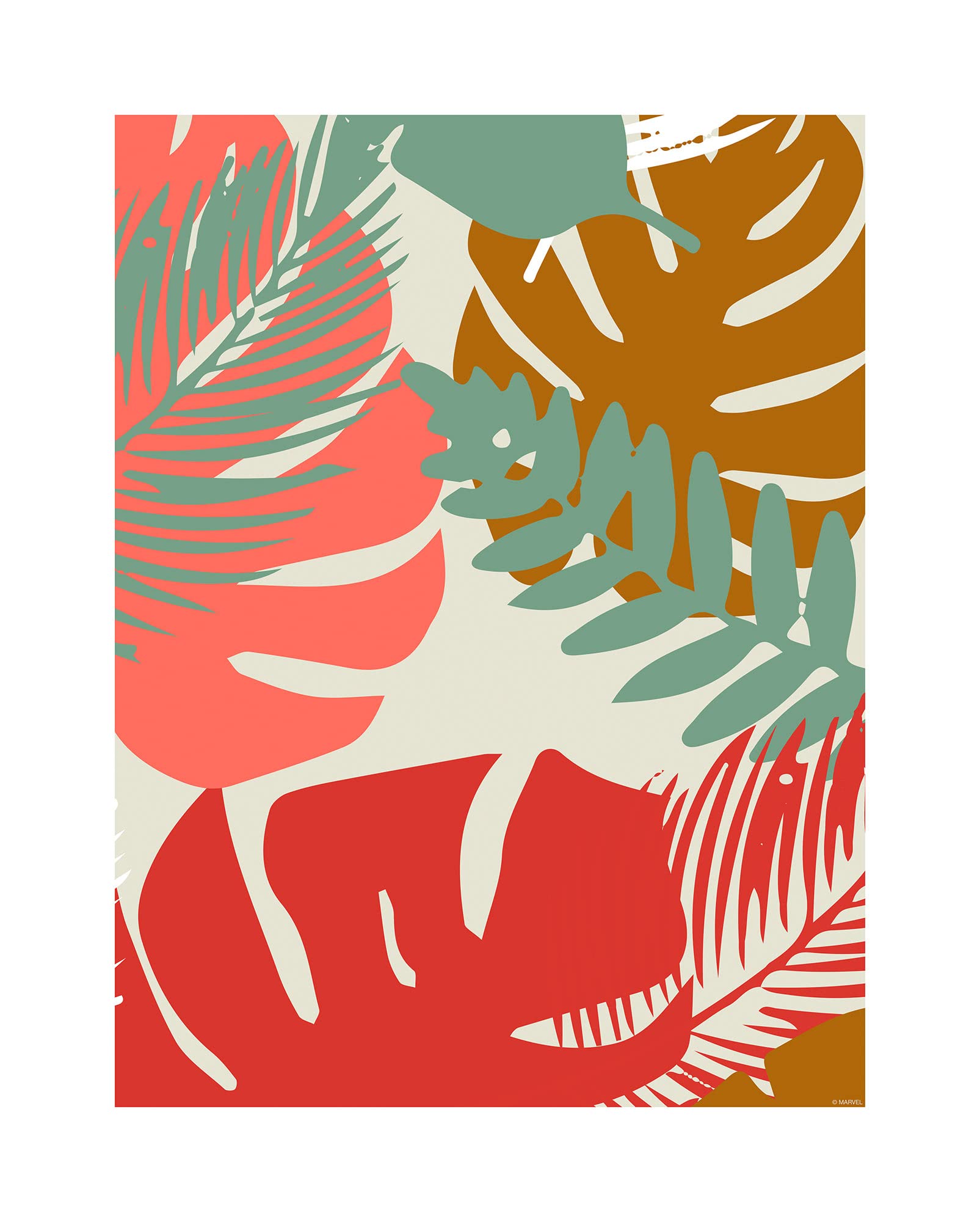 Komar Wall Picture - Winter Tropics Black Panther Plants - Size: 40 x 50 cm - Poster Art Print Decoration Living Room Bedroom Marvel