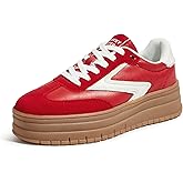 LUCKY STEP Women's Platform Sneakers Gum Sole Suede Casual Classic Retro Rubber Thick Sole Trendy Fashion Tennis Walking Shoes