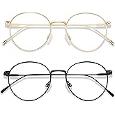 ANDWOOD Blue Light Blocking Glasses Women Men Small Face Computer Clear Bluelight Blocker Super Lightweight Metal Frame Round