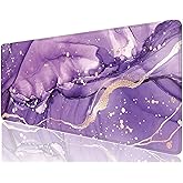 Desk Mat, 32" x 12" XXL Extended Large Gaming Mouse Pad, Desktop Decor Desk Pad, Cute Men Women Office Supplies and Accessories, XL Mouse Mat for Laptop & Keyboard, Purple Marble