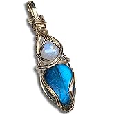 Labradorite Moonstone Necklace Pendant | Blue Crystal Necklace | Rainbow Moonstone Jewelry | Charged Moonstone Crystal Necklace for Women | Gift For Her LbMn (blue, sterling silver)
