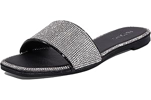 EETTARO Women's Glitter Shiny Slide Sandals Sparkle Fancy Flat Slippers Slip-on Jeweled Shoes