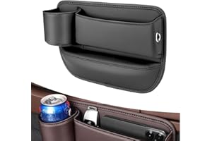 Meideli Car Leather Cup Holder Gap Bag, Seat Gap Storage Box, Gap Seat Filler with Cup Holder, Large Capacity Car Seat Storage Box, Adjustable Car Seat Gap Filler, Car Gap Bag (Black-Left)