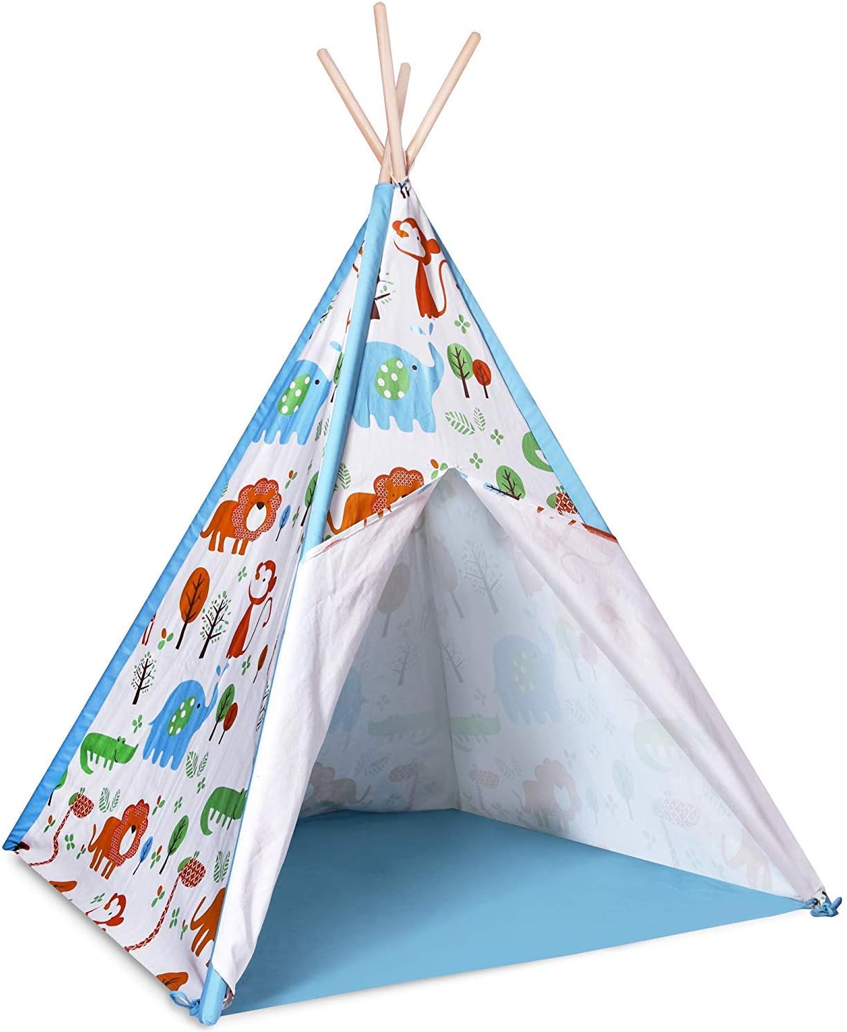 Children's Teepee Play Tent with Floor Mat. Perfect Wigwam for Adventures, Kids Will Love This Playhouse. Stunning Animal Safari Pattern. 100% Cotton. 160cm Tall