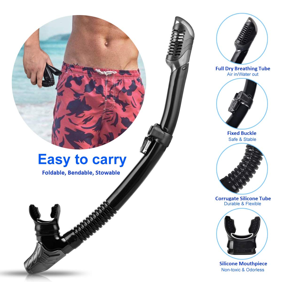 Charlemain Schnorchelset mit Schnorchel und Taucherbrille，wasserdichte Tauchmaske, 180° Sichtfeld, Anti-Fog Anti-Leck, professionelle Schnorchelmaske aus Gehärtetem Glas, Taucherset für Erwachsene