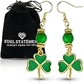 Soul Statement Lucky Shamrock Dangle Earrings for Women, St Patrick's Day Accessories Green Bead 4-Leaf Clover Dangles