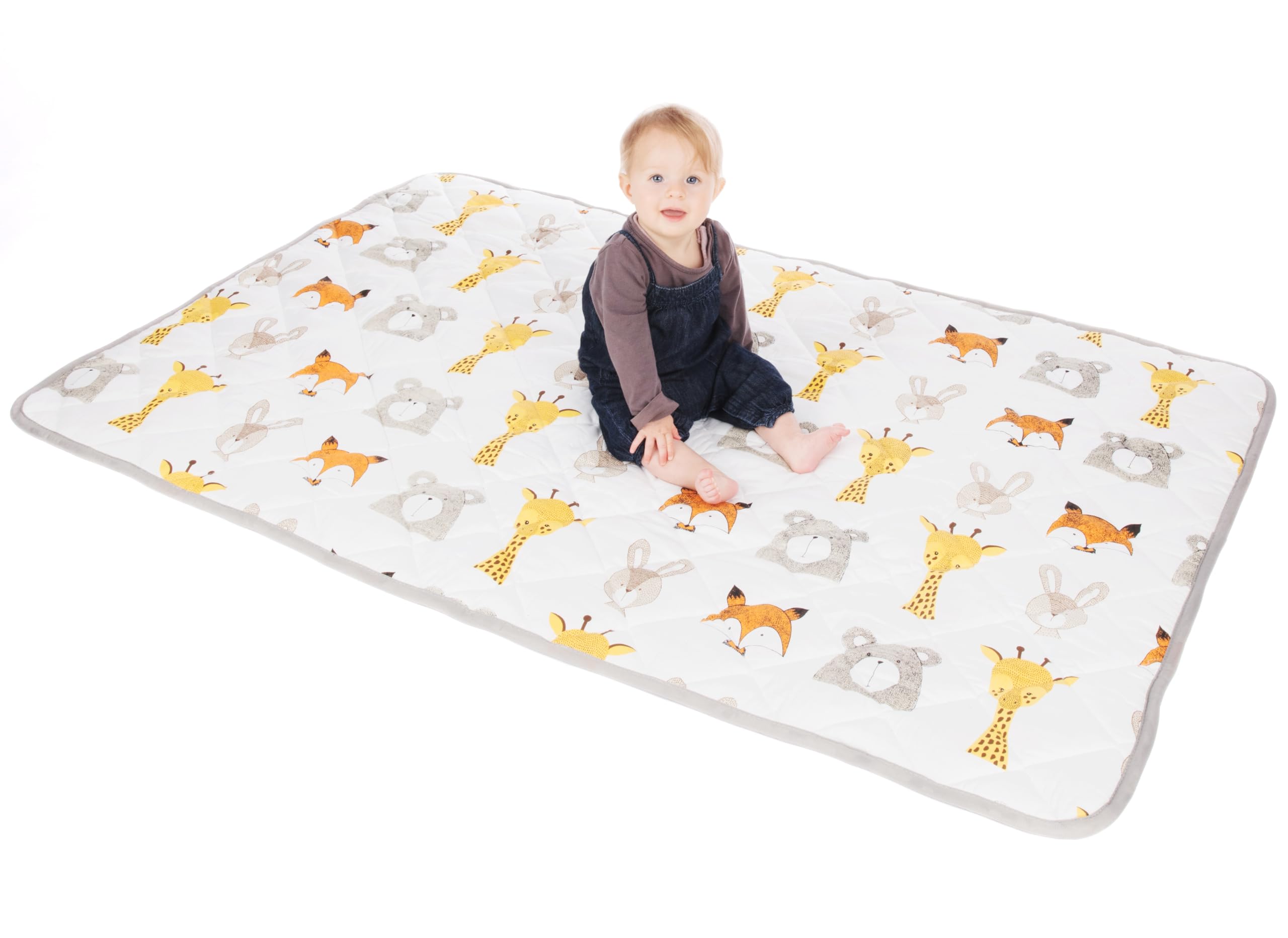 Lionhouse Baby Play Mat 100x150cm, Non-Slip Foldable Floor Playmat for Babies and Kids, Padded 100% Cotton Top, Machine-Washable, Animal Pattern for Nursery or Playroom Fun