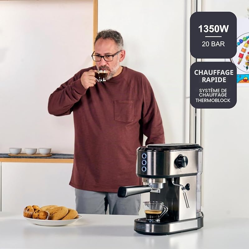 - Machine à Espresso BXCO1350E | 1350W | 20 Bars | Système Thermoblock | Filtres 1 et 2 Tasses | Buse Vapeur Orientable | Réservoir Amovible 1L | Plateau Chauffe-Tasses et Ramasse-Gouttes — photo 2 sur 8