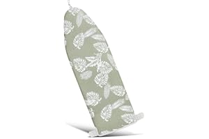 Duwee 14"x40" Heat Resistance Metallic Over-The-Door Ironing Board Cover Durable Thicken Felt Material Padding Elastic Cord (White Leaves)