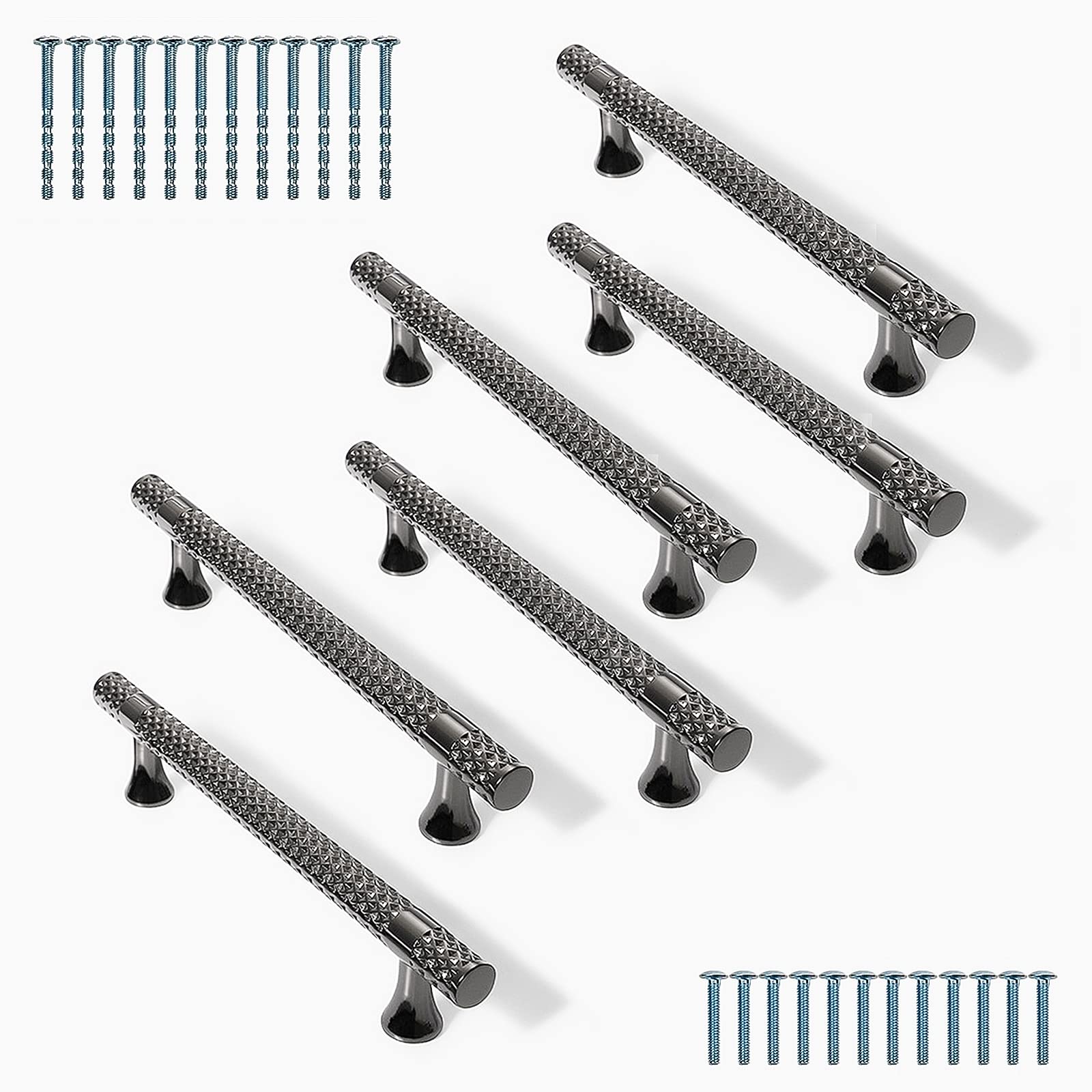 YNND 6 Pack Cupboard Handles Black, Kitchen Door Handles 128mm, Modern Bedroom Wardrobe Handles, Zinc Alloy Solid Drawers Pulls Handles, Furniture Handles for Bathroom Dresser Cabinet Decoration