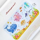 Secopad Bath Mat for Tub Non Slip, Machine Washable Anti-Slip Cartoon Baby Bathtub Shower Mat with Drain Holes and Suction Cups for Toddler & Kids, 27.5 Inch x 15 Inch-Rectangular, Pink Octopus