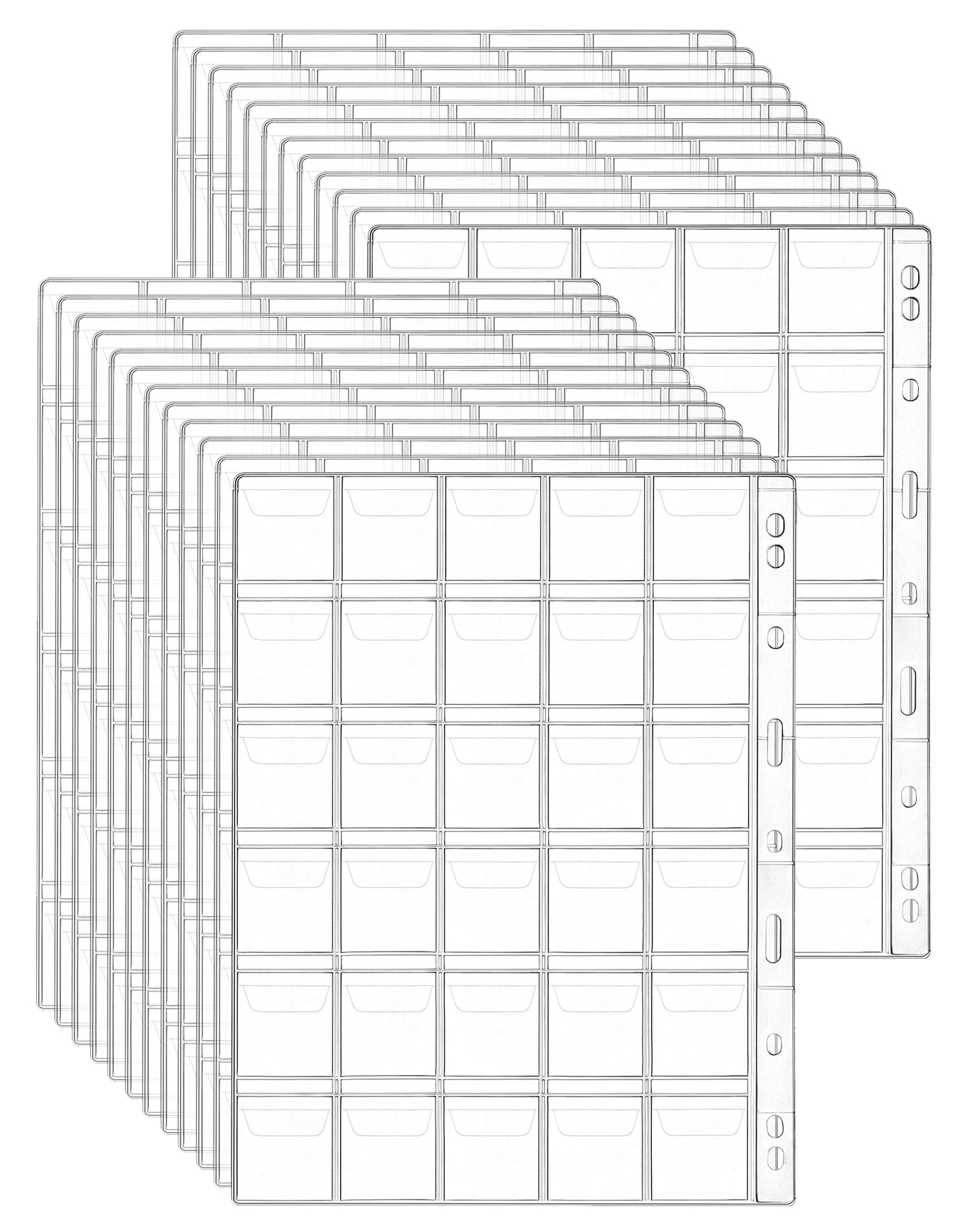 QWORK® Coin Collection Pages 24 Sheets 720 Coin Pockets, 35 x 35 mm Pocket Size, Universal 9 Hole Page for Coin Album, 30 Pocket per Sheet