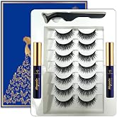 Magnetic Eyelashes with Eyeliner Kit - 7 Pairs 3D Short Magnetic Lashes with 2 Tubes of Liner Waterproof, Natural Look,Long Lasting, Easy Reusable Fake Eyelashes