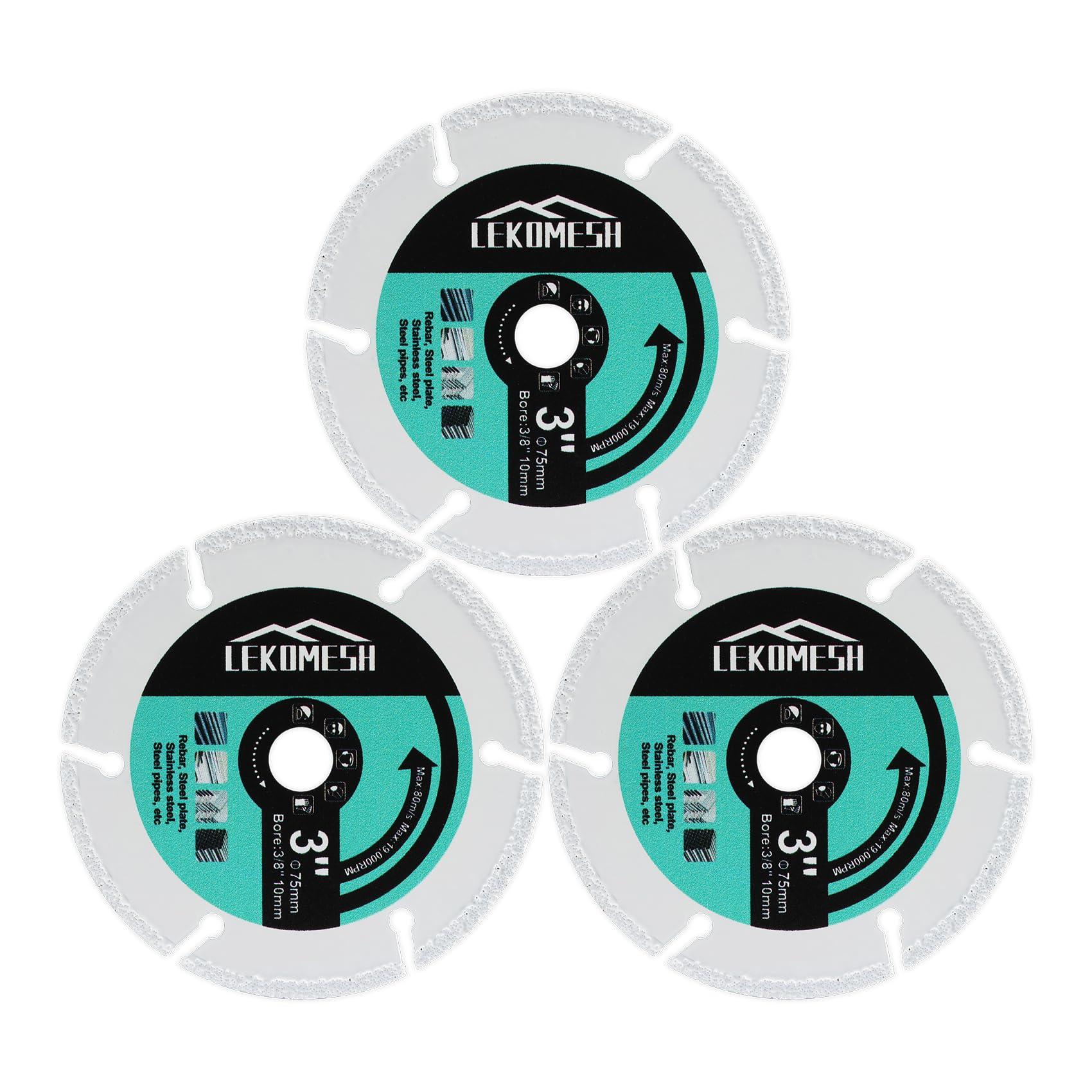 75mm/3" Cutting Disc Tungsten Carbide - 3pcs Carbide Wood Cutting Disc with 3/8" (10 mm) Arbor for Cutting Wood, Gypsum Board, Fiberglass, Rubber Pipe, Plastic, Cement Residue,LEKOMESH