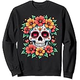 Floral Mexican Heritage Sugar Skull Latina with Sombrero Sweatshirt