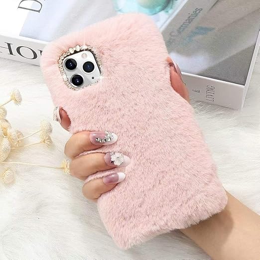 Amazon Com For Iphone 11 Pro Max Case Cute Girly Faux Fur Case With Chic Bling Crystal Diamond Bowknot Flexible Silicon Soft Fluffy Furry Shockproof Protective Phone Case For Iphone 11 Pro Max