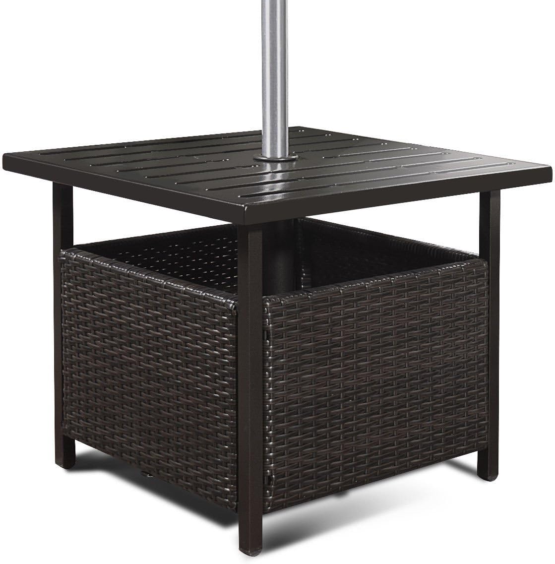 Giantex Patio Rattan Wicker Umbrella Side Table Stand with Umbrella Hole Steel Outdoor Deck Garden Pool Umbrella Side Table, Brown : Garden & Outdoor
