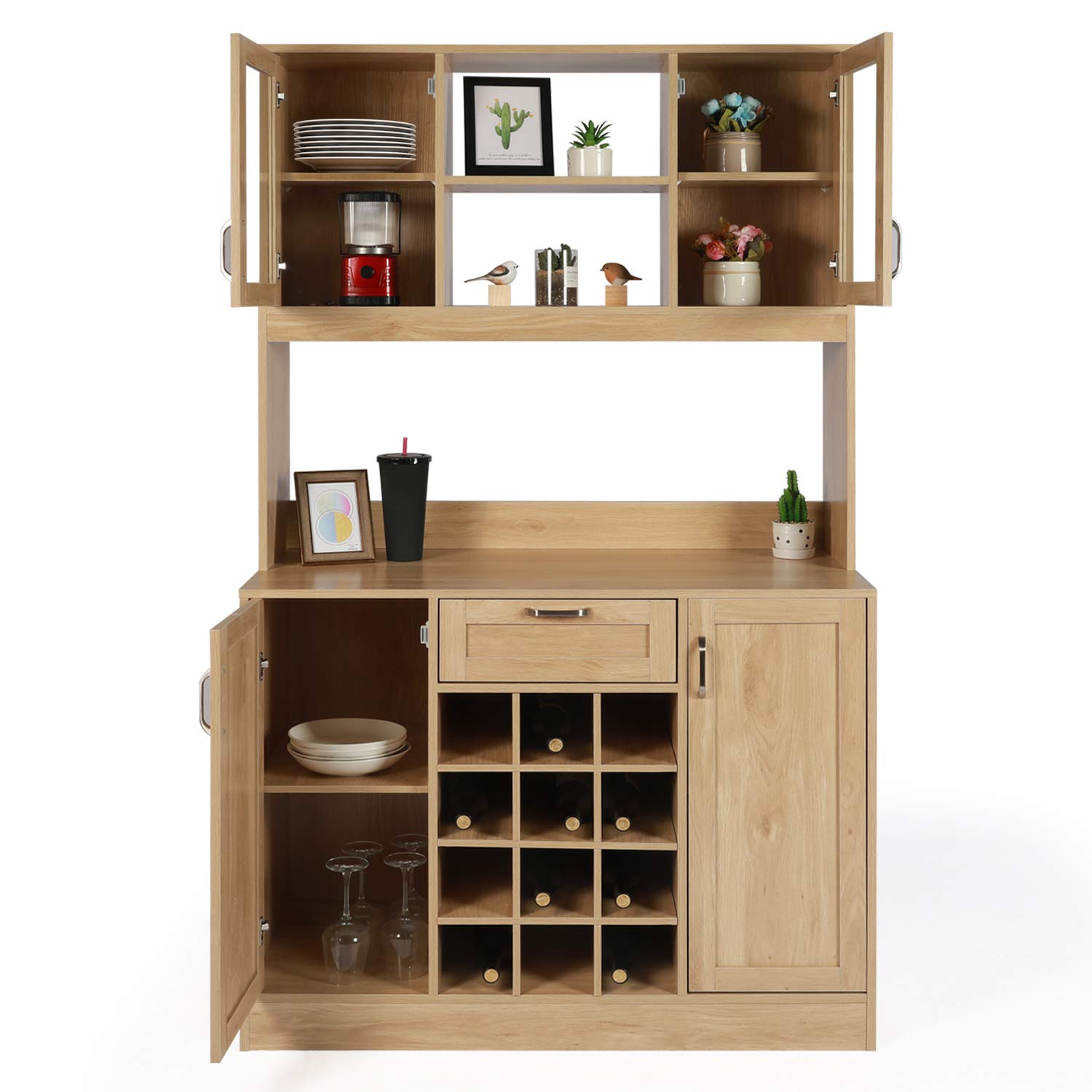 Buy OKL Kitchen Pantry Storage Microwave/Storage and Hutch with Glass Door, Open