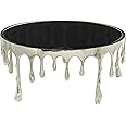 Deco 79 Aluminum Metal Living Room Coffee Table Melting Drip Table with Black Glass Top, Center Table 36" x 36" x 16", Silver