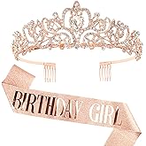 COCIDE Birthday Sash & Tiara Set - Rhinestone Tiara & Sash for Women's Birth Party Decoration Kit