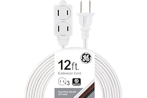 GE 51954 3-Outlet Extension Cord 12 Ft Power Strip 2 Prong White