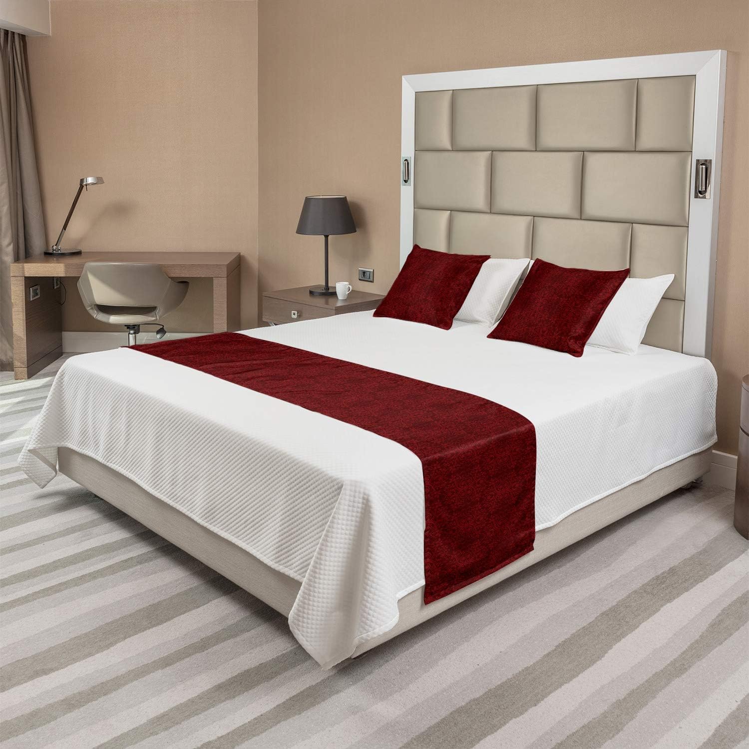 Lunarable Burgundy Bed Runner Set, Intricate Spring Motifs