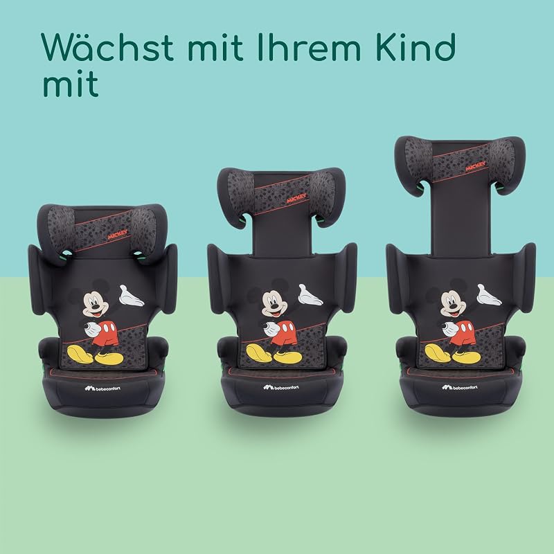 Disney RoadSafe i-Size, Kindersitzerhöhung mit Rückenlehne, 3,5–12 Jahre (100–150 cm), Mickey Maus Kindersitz, Klappbar, Gurtinstallation, 14 Kopfstützenpositionen, Authentic Mickey