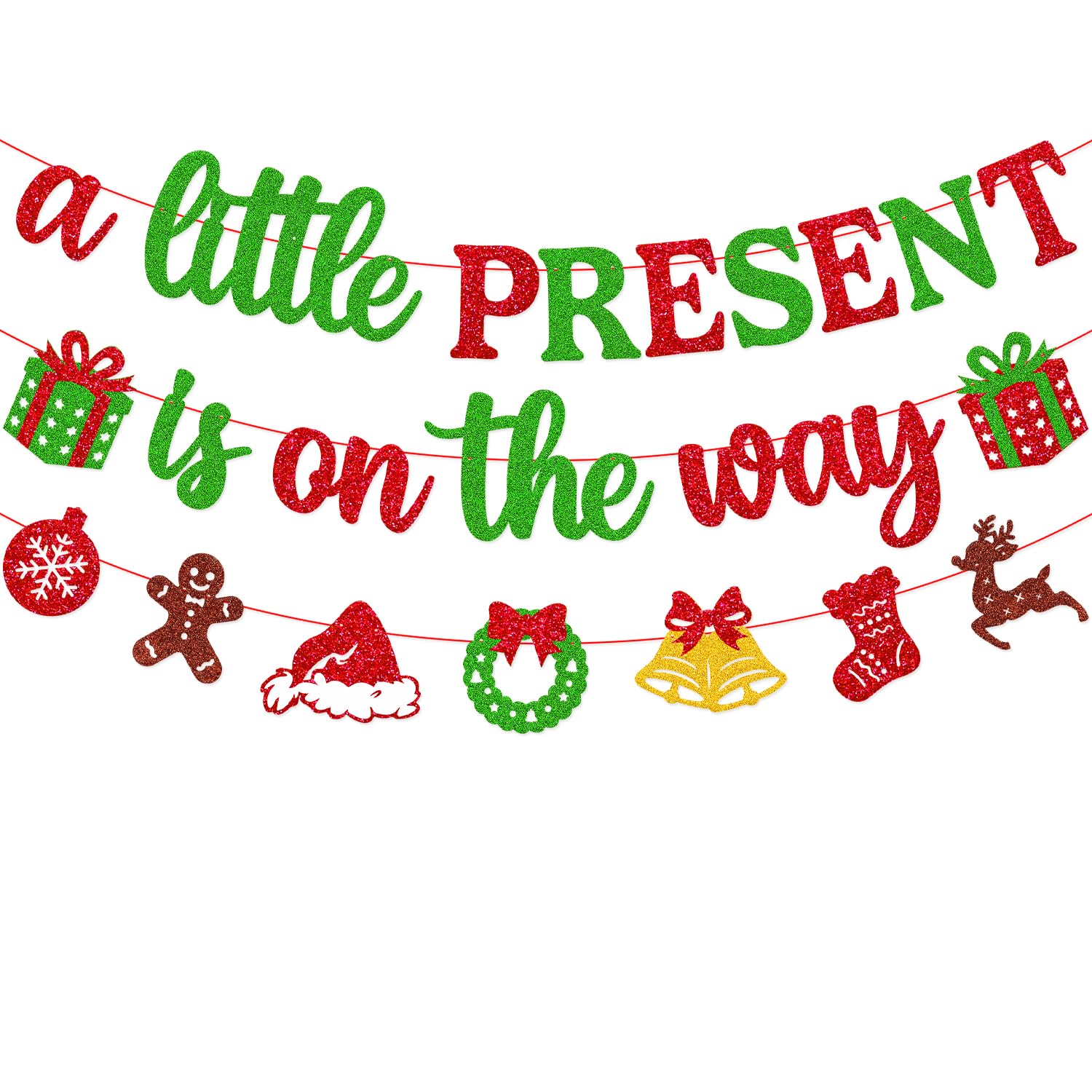 Photo 1 of A Little Present Is on the Way Banner Merry Christmas Baby Shower Decoration A Little Bundle of Joy Is on the Way Backdrop Santa Snowflake Gingerbread Winter Theme Baby Shower Decor