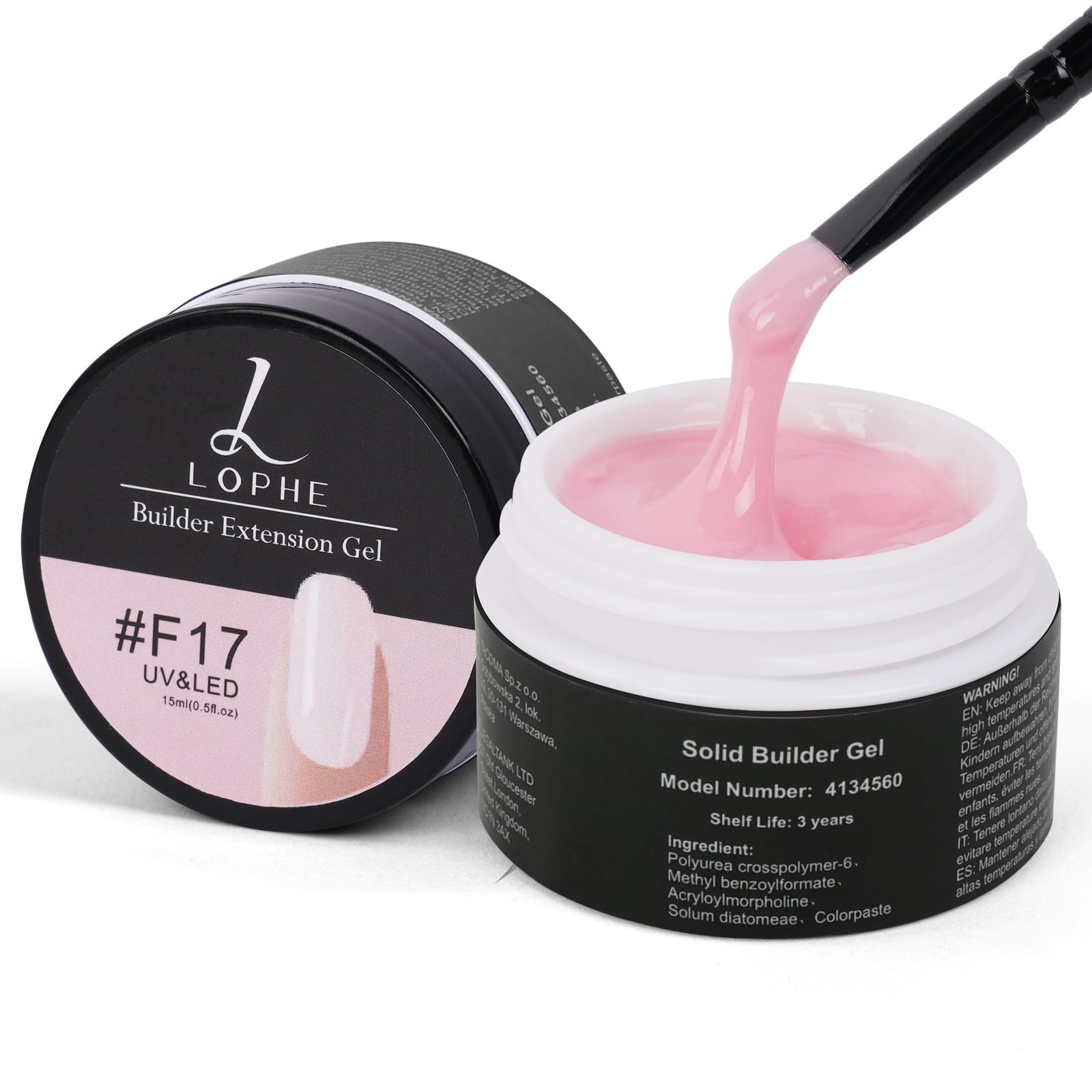 LOPHE Builder Nail Gel Kit, Hard Gel Builder for Nail Extension, Nude Pink Non-Stick Hand Nails Extension Gel for Carving Patterns, LED UV Nails Builder Gel For Strengthen Manicure, 15ML