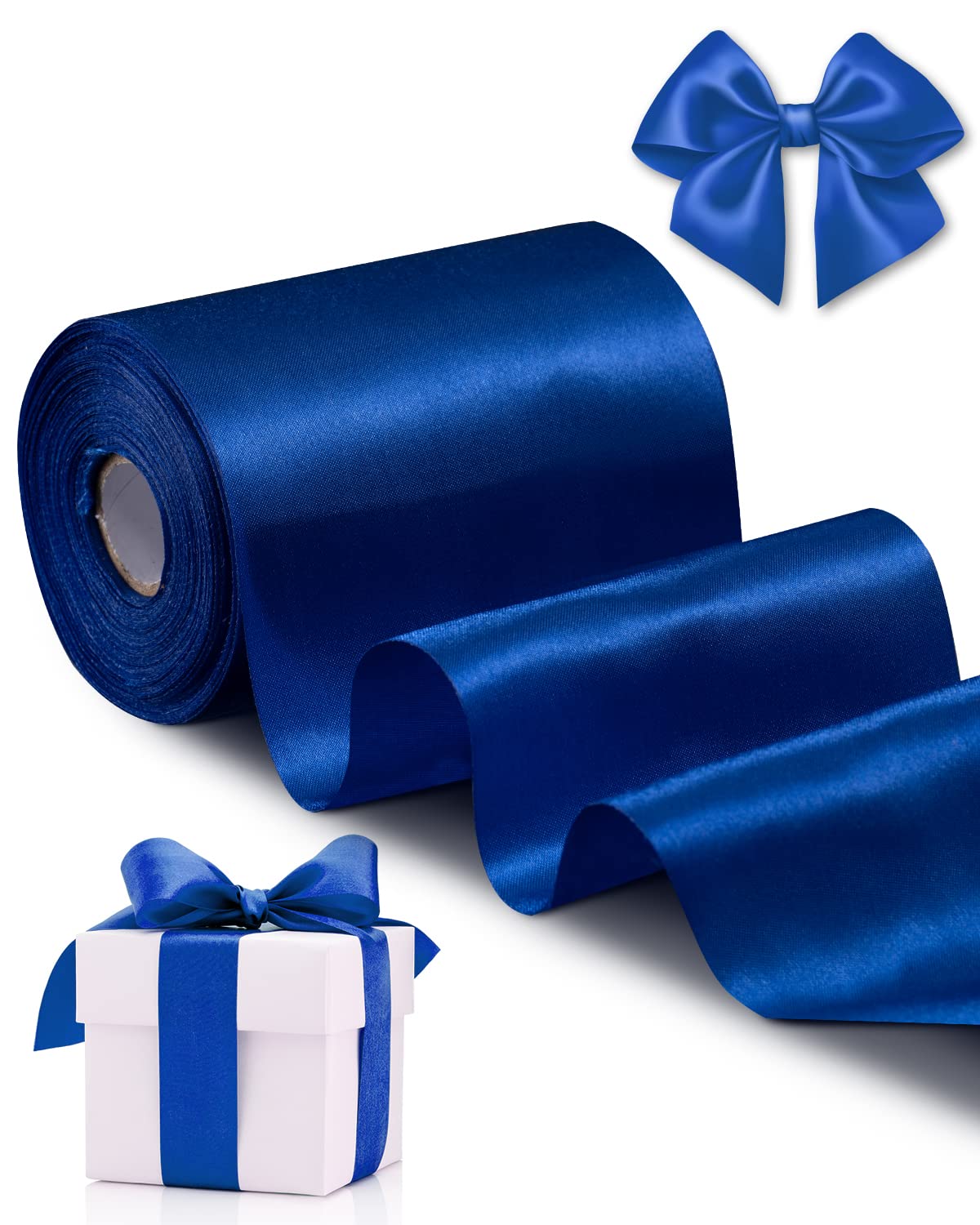 Blue Satin Ribbon 4 Inch x 22 yd Wide Thick Royal Blue Ribbon for A Grand Opening Business Ribbon Cuttings Ceremony Bow Wedding Chairs Pageant Sashes Christmas Festival Decor — image 1