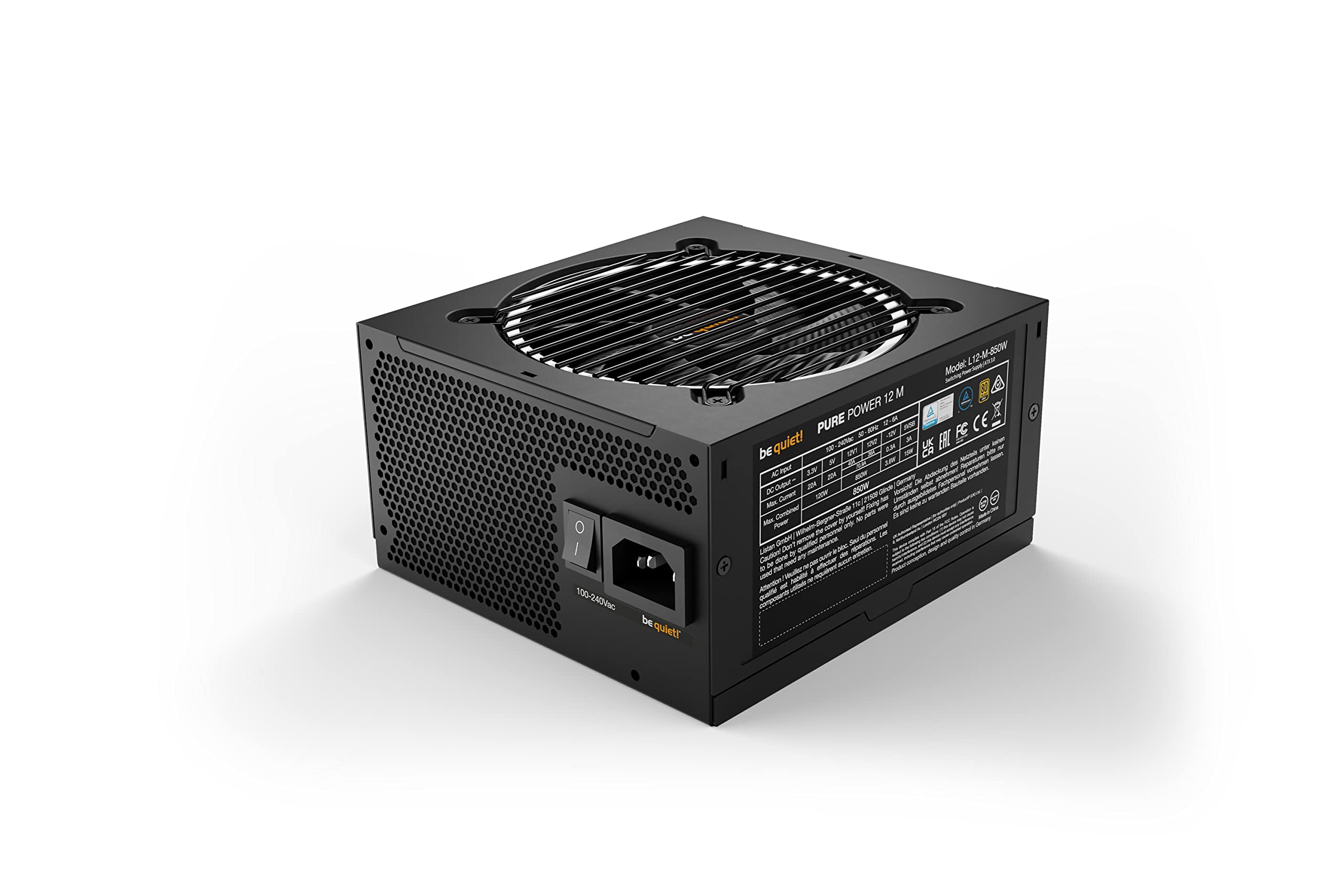 be quiet! Pure Power 12 M 850W Modular Power Supply | 80 Plus® Gold | ATX 3.1 | PCIe 5.0 GPUs and 6+2 pin connectors | 12VHPWR Cable Included | Silent 120mm be quiet! Fan - BN505 I 10 Year Warranty
