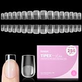 Beetles Tipex Lite Instant Nail Tips, Short Square, 256pcs 16 Sizes(00-14) | No Builder Gel Needed, Etched-free Acrylic Nails for DIY Salon-look False Nail Extensions, Full Cover Soft Gel Tips