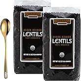 Black Lentils Beluga Timeless Natural Food, 16 Oz - 100 Organic Lentils Beluga with Moofin Golden SS Spoon - Rich in Fiber an